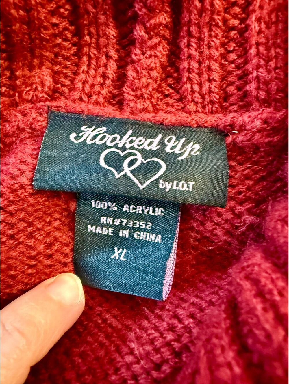 Hooked Up Burgundy Cable Knit Shawl Collar Sweater Women’s XL - Picture 2 of 6